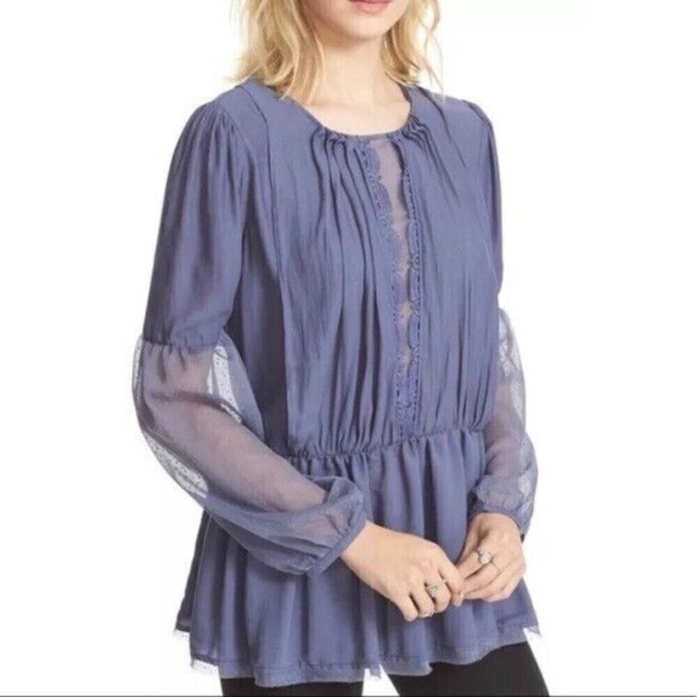 Free People Womens Size XS Soul Serence Blue Blouse Flowy Top